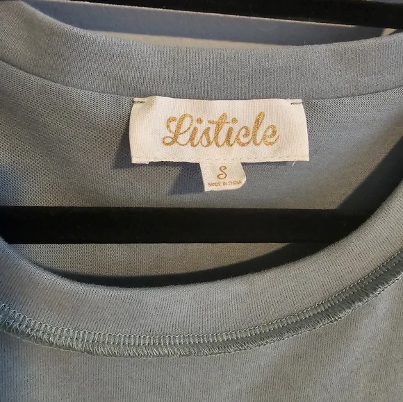 Listicle Blue-Grey Pleated Short Sleeve Baby Doll Style Mini Dress | Size Small - Picture 2 of 3